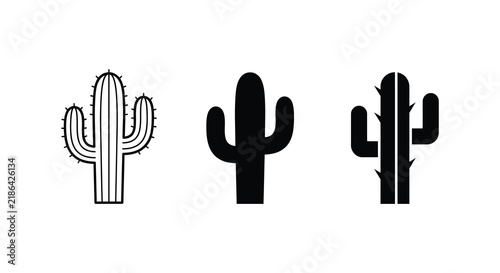 Three cactus silhouettes display varying line weights on a white background