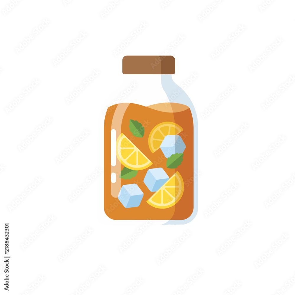 Obraz premium Iced Tea Beverage Bottle with Lemon Flat Vector Refreshing Drink vector