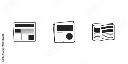 Editorial article, newspaper layout, and media publishing icon set