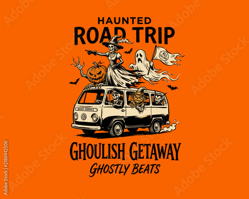 Obraz na płótnie Haunted road trip Halloween vector