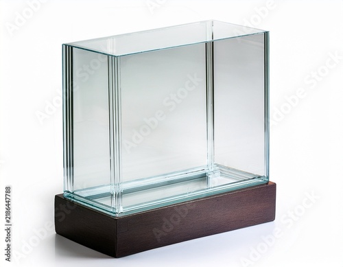 transparent acrylic display case with clear protective showcase box for retail exhibition and collectible presentation isolated on white background