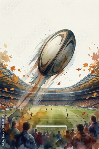 Watercolor Rugby Ball in Autumn Match Illustration