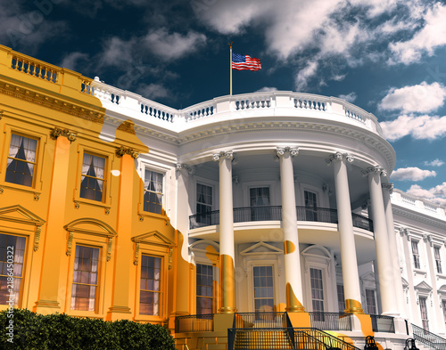 Принти на полотні White House partially transformed into gold, symbolizing wealth, luxury, power, ambition and the influence of money in politics