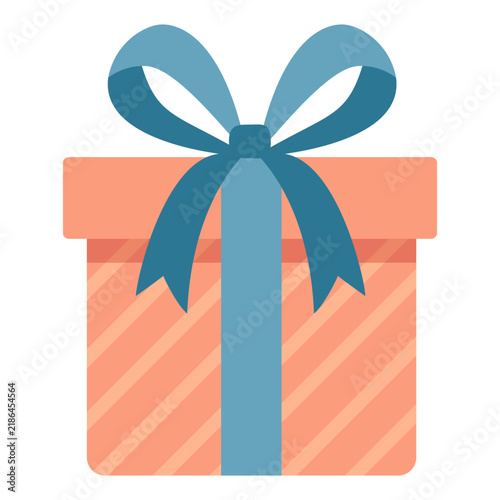 Gift Box with Blue Ribbon and Bow Vector Illustration