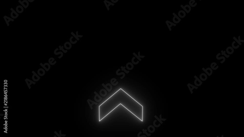 Glowing Upward Arrow Animation with Neon Outline on Black Background.4k video