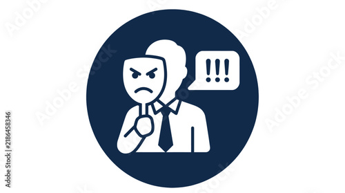 Foto Corporate employee holding an angry mask showing hidden frustration inside a pro