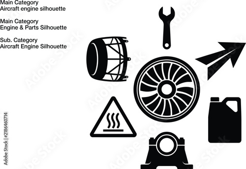 Silhouette of Aircraft Engine Vector Illustration for Aerospace Design