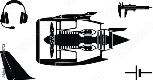 Silhouette of Aircraft Engine Vector Illustration for Aerospace Design