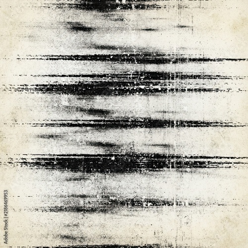 Grunge distressed texture with horizontal black ink streaks on a vintage paper background