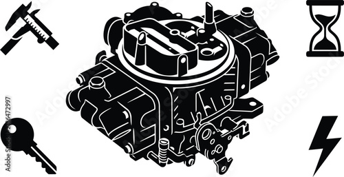 Bild auf Leinwand Silhouette of a carburetor for automotive illustration with copy space