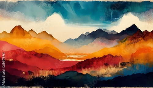 colorful abstract mixed media grunge landscape background contemporary modern design digital art
