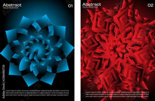 Canvas Print Set of Abstract posters set with blue and red geometric star mandala vector grap