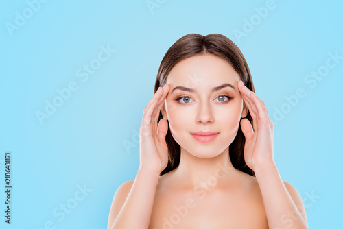 Canvastavla Front close up portrait of beautiful attractive with perfect ideal pure sensitiv