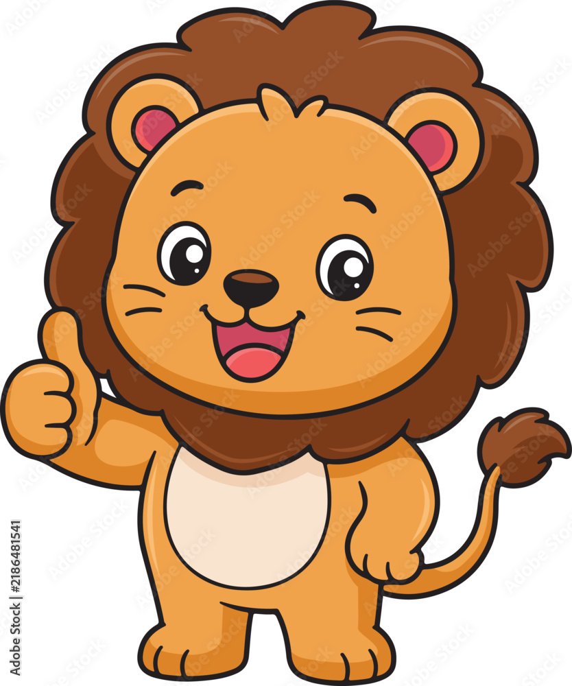 Obraz premium Cute Lion Giving a Thumbs Up – Cheerful and Friendly Animal Character
