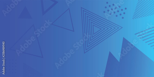 Abstract vibrant blue geometric memphis background with triangles and halftone dots pattern for promo banner, tech poster