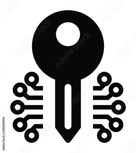 Black Key Circuit Node Security Access Vector Icon Graphic Illustration for Digital Data Cyber Protection Interface Element Key Circuit Node Security Access
