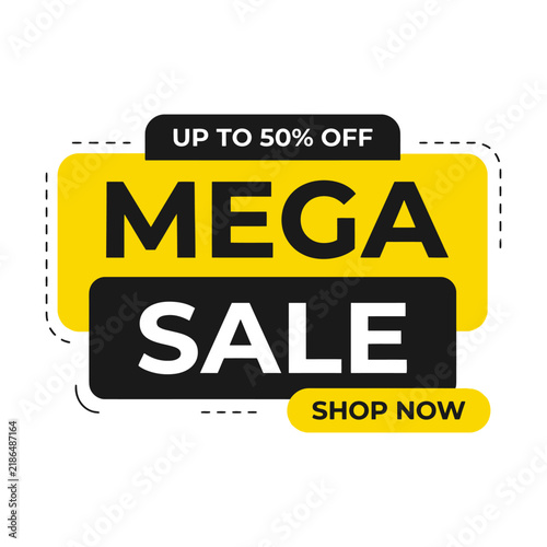 Canvastavla Mega sale yellow and black promotional banner with up to fifty percent discount