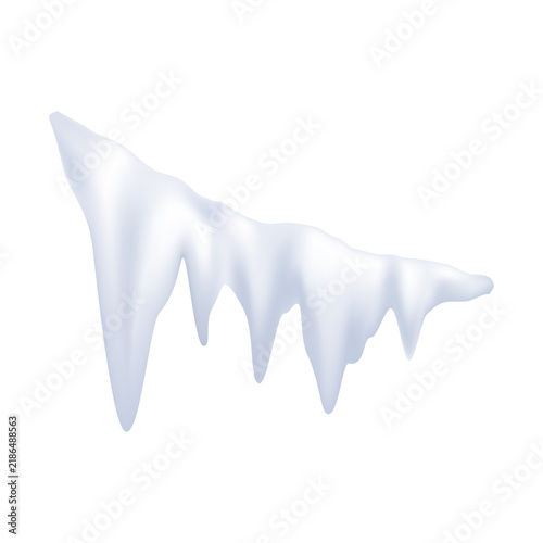 Realistic snow cap with icicles isolated on transparent background