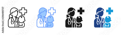 Pediatric Doctor icon set multiple style collection