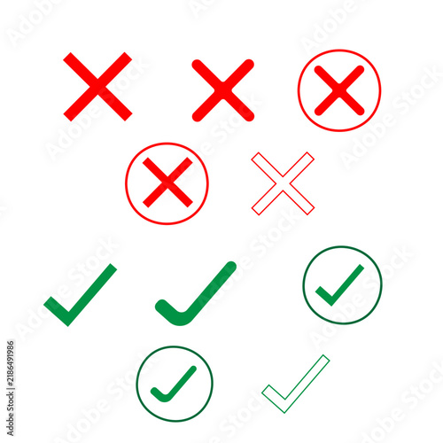  Check Mark and Cross X Icon Set - Correct and Incorrect Symbols Vector