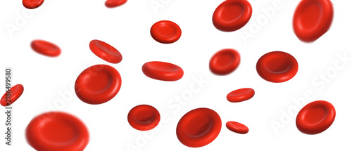 Bild auf Leinwand Red blood cells floating in the bloodstream, 3d render of human erythrocytes iso