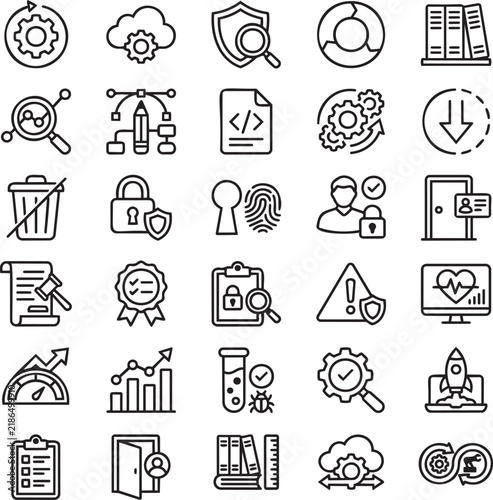 API observability icon set for API monitoring, performance analytics, tracing, security and enterprise integration