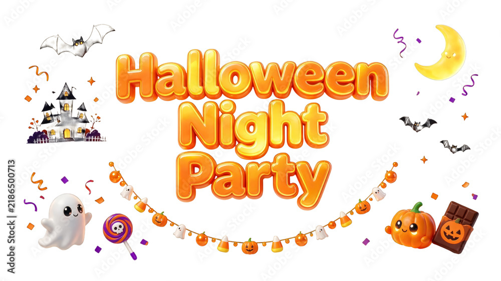 Fototapeta premium Halloween Night Party orange typography with festive icons