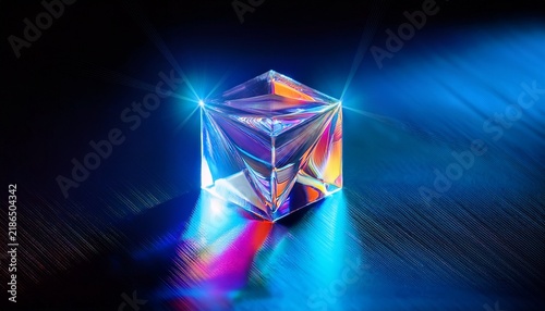radiant multifaceted crystalline cube refracts vibrant light patterns