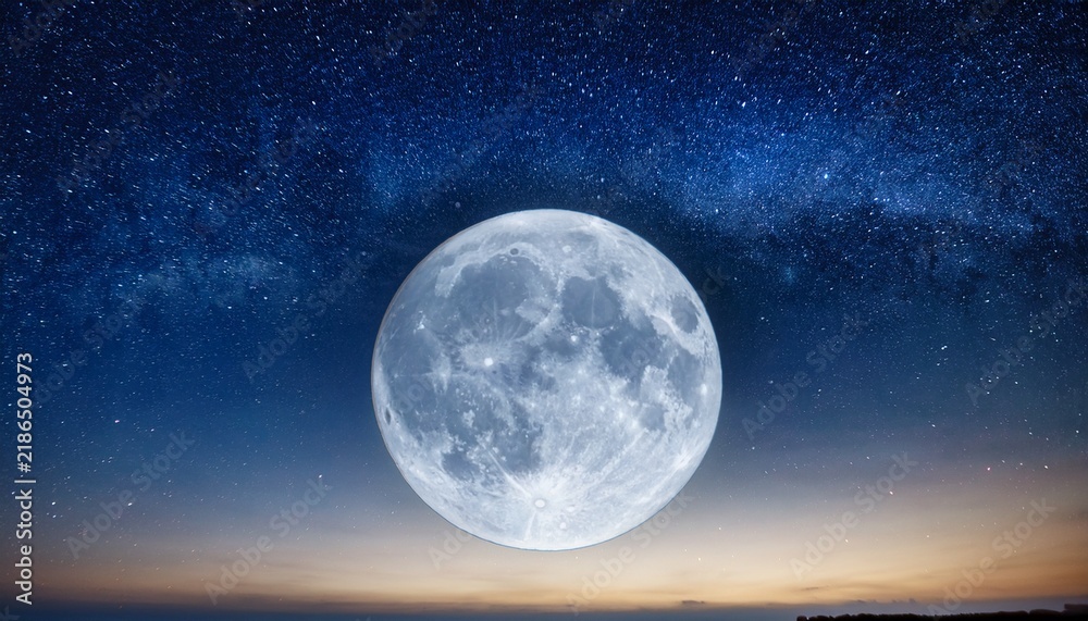 Fototapeta premium full moon illuminating clear night sky with stars