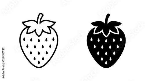 Two strawberry icons in a black and white illustration style.
