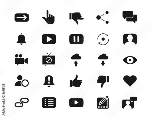 Social media engagement vector icon set for digital marketing and video content