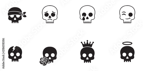 Skull icons representing emotions and symbols like pirate and angel on transparent background.