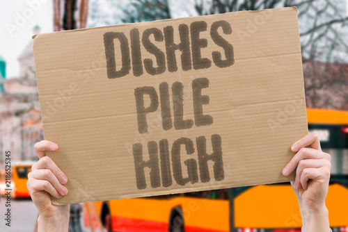 Принти на полотні "Dishes pile high" Unwashed plate mountains attract insects and create breeding grounds