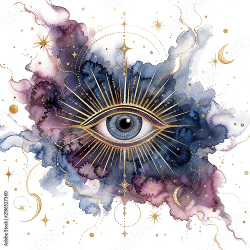 All Seeing Eye Ringed By Golden Rays Tarot Watercolor Art