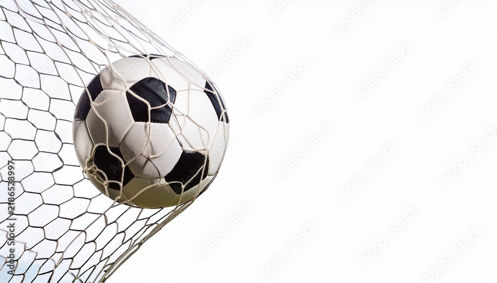 Obraz premium soccer ball in goal net isolated on white or white background