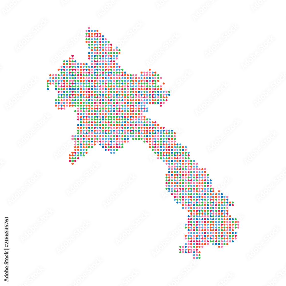Obraz premium Laos map made of colorful dots abstract halftone vector graphic