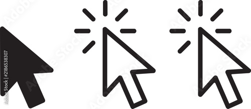 Cursor click icon set with mouse pointer and arrow symbols for web and application interface design