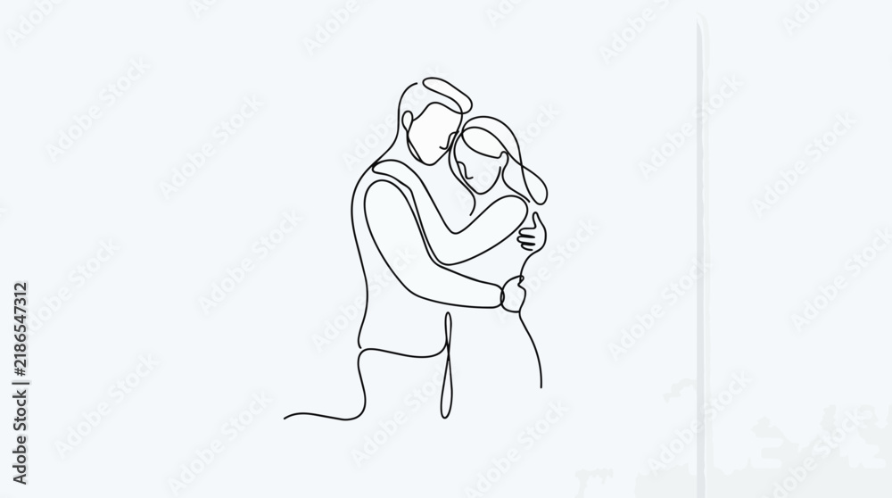 Fototapeta premium Continuous line drawing of a romantic couple embracing