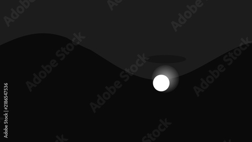 Abstract surreal landscape background with floating 3D object casting circular shadow
