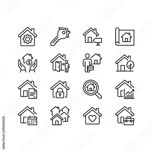 Real estate line icons set, house buying and property outline vector collection