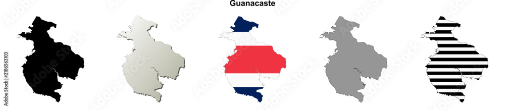 Fototapeta premium Guanacaste blank outline map set