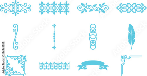 Картината върху платно Elegant blue flourish borders and divider set for wedding invitations and luxury branding
