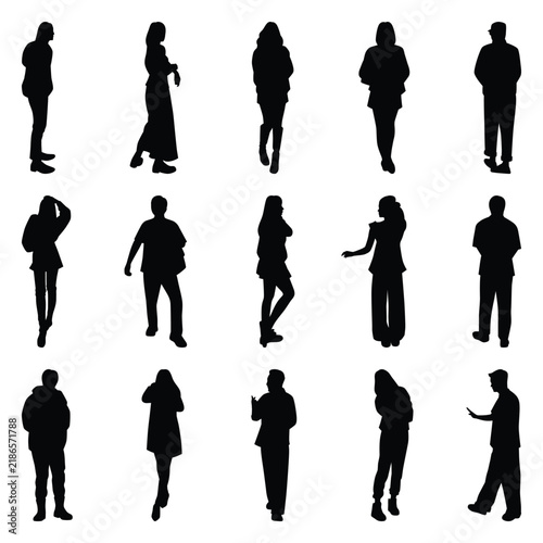 Vector collection set of individual people silhouettes.	
