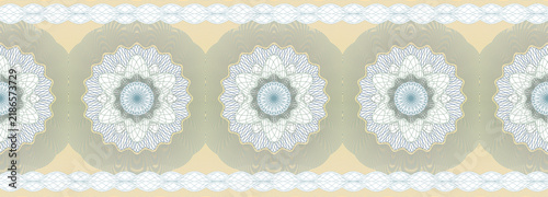 Blue and beige guilloche security band pattern for banknotes, certificates, and documents