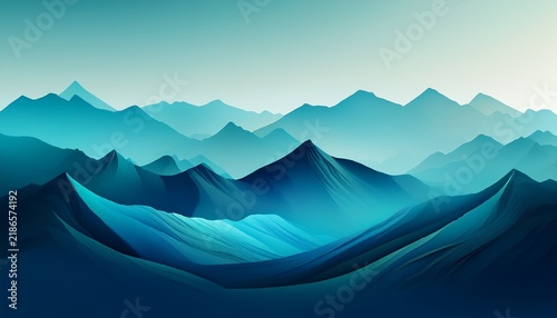teal blue abstract mountain range and sky gradient background