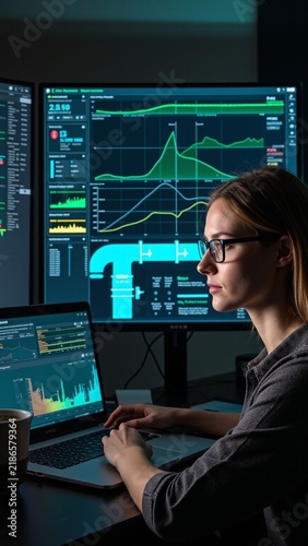 Female SCADA Engineer Monitoring Industrial Control Systems