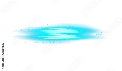 Foto Glowing blue liquid puddle shape with light reflections and sparkling particles