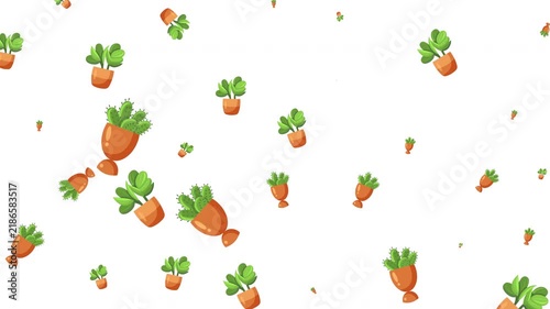 Cartoon potted plants and cactus pattern on white background