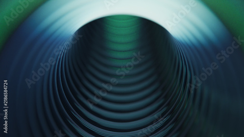 3D Abstract Dark Cyan Green Tunnel Background with Glowing Concentric Rings and Deep Perspective Hole for Cyber Tech Presentation, Web Banner, Cover, and Wallpaper