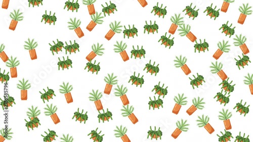 Seamless pattern of green potted houseplants on white background